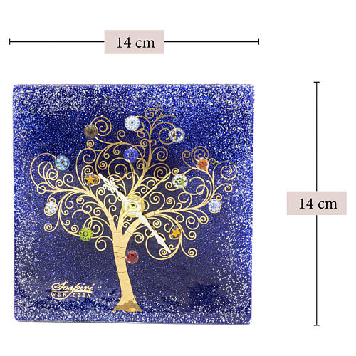 Tischuhr aus Murano-Glas – Lebensbaum, blau, 15 x 15 cm 3