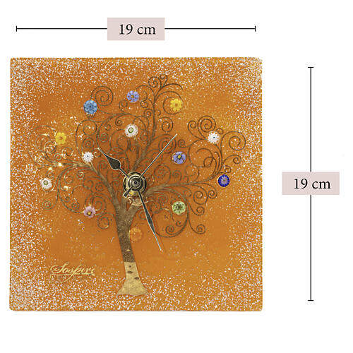 Tischuhr aus Murano-Glas – Lebensbaum, orange, 20 x 20 cm 3