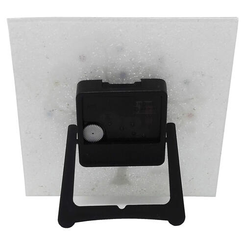 Reloj de mesa cuadrado vidrio de Murano blanco con Árbol de la Vida oro 20x20 cm 6
