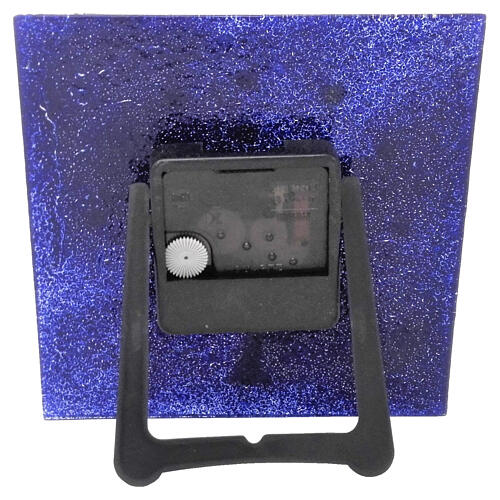 Square Murano glass table clock with Tree of Life, blue, 7.5x7.5 in 6