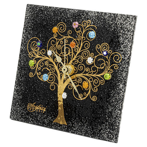 Tischuhr aus Murano-Glas – Lebensbaum, schwarz, 20 x 20 cm 4