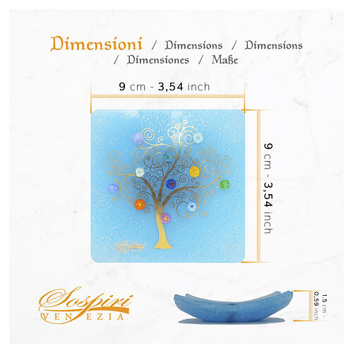 Light-Blue Murano Glass Dish with Tree of Life in 24‑Carat Gold 9x9 cm 3