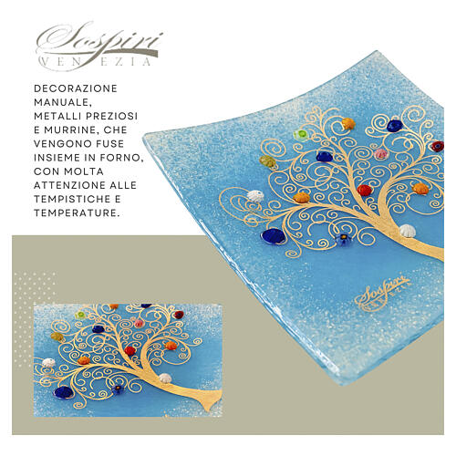 Light-Blue Murano Glass Dish with Tree of Life in 24‑Carat Gold 9x9 cm 4