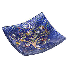 Blue 3.5x3.5 in Murano flass dish with Murrine and Tree of Life