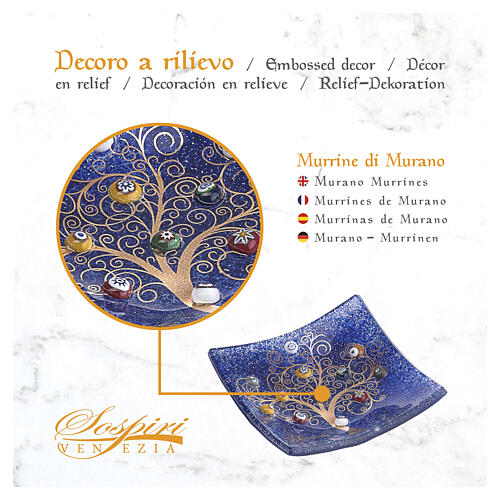 Blue Murano Glass Plate with Murrine and Tree of Life, 9x9 cm 5