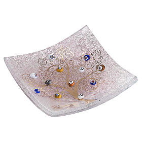 Murano glass dish in pink with Tree of Life and murrine, 3.5x3.5 in.