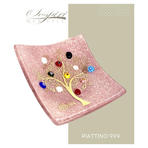 Pink Murano Glass Murrine Dish with Tree of Life, 9x9 cm 6