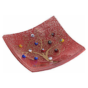 Schale aus Murano-Glas – Lebensbaum, rot, 9 x 9 cm
