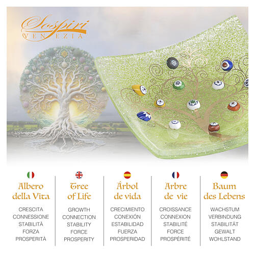 Green Murano Glass Dish with Murrine Tree of Life, 9x9 cm 2