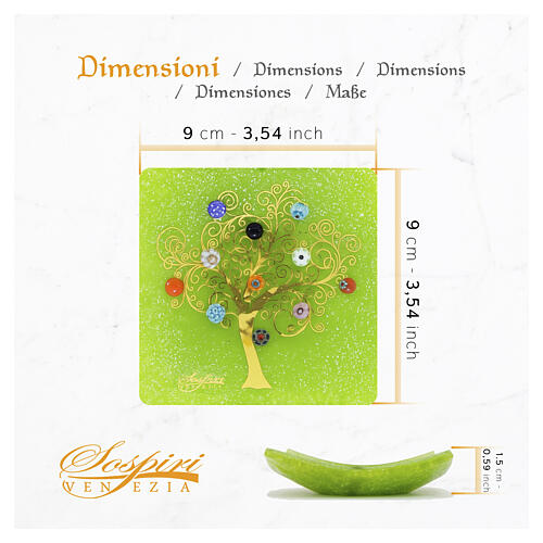 Green Murano Glass Dish with Murrine Tree of Life, 9x9 cm 3