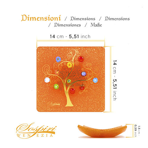Schale aus Murano-Glas – Lebensbaum, orange, 15 x 15 cm 3