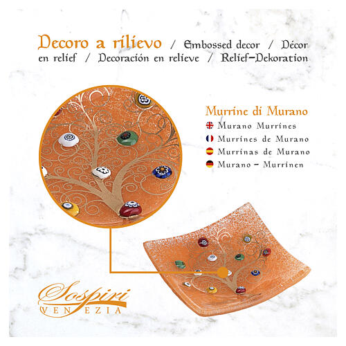 Decorative Orange Murano Glass Dish with Murrine, 15x15 cm 5