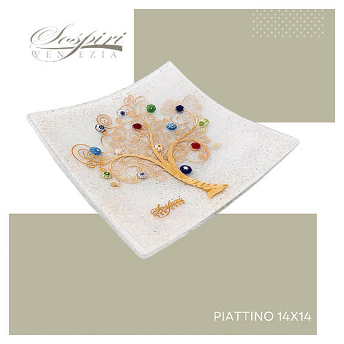 Pratinho artístico branco com murrine em vidro de Murano 15x15 cm 6