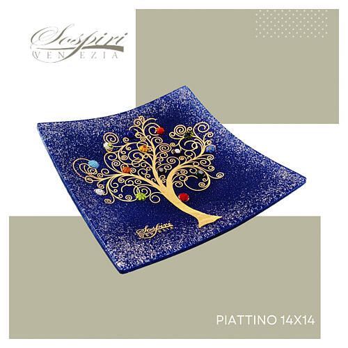 Piattino murrine vetro di Murano blu 15x15cm 6