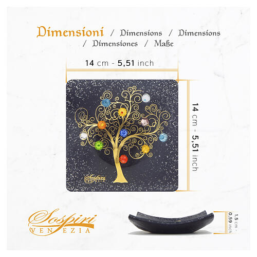 Black Murano glass plate with murrine, 5.5x5.5 in 3