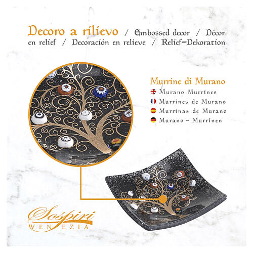 Piatto vetro murrine vetro Murano nero 15x15cm 5
