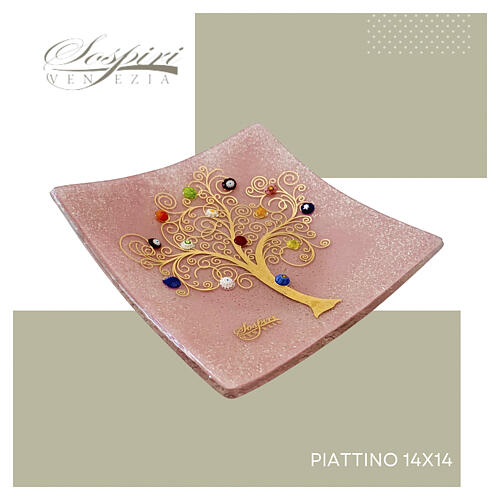 Petit plat rose murrines en verre de Murano 15x15 cm 6