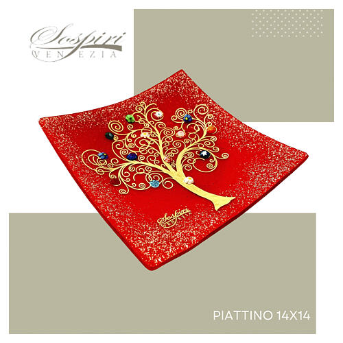 Platillo rojo murrinas vidrio de Murano decorativo 15x15 cm 6