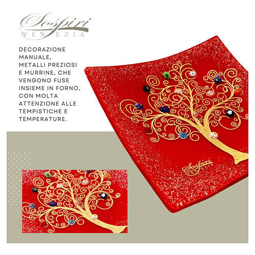 Piattino rosso murrine vetro di Murano decorativo 15x15cm 4