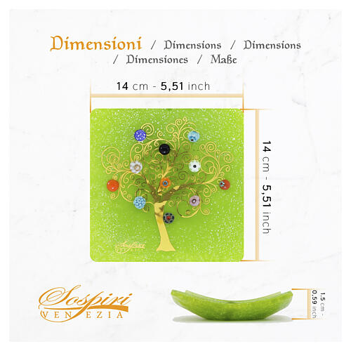 Petit plat en verre de Murano vert avec murrines 15x15 cm 3