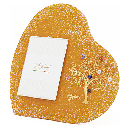 Cadre photo en verre orange Arbre de Vie avec murrines et or fin 20x20 cm 5