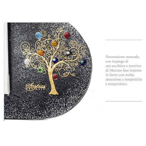 Black Murano glass photo frame with Tree of Life, 8x8 in for 3x4-inch photo 4
