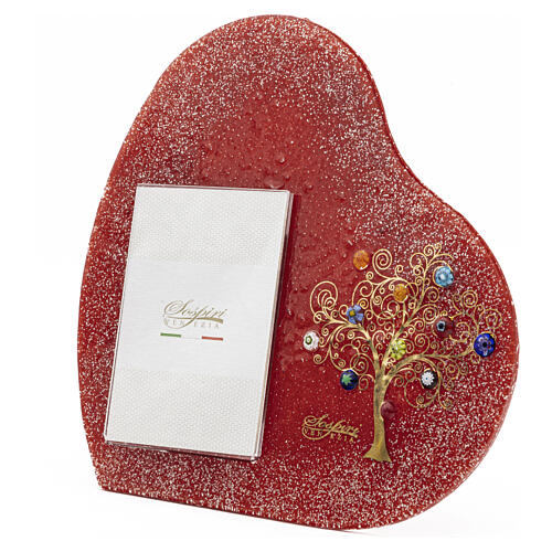 Portafoto rosso murrine vetro di Murano con Albero della Vita 20x20cm per foto 7x10 cm 5