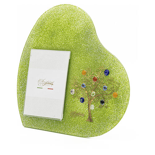 Green Murine Murano Glass Heart Photo Frame with Tree of Life, 19x19 cm for 7x10 cm Photo 4