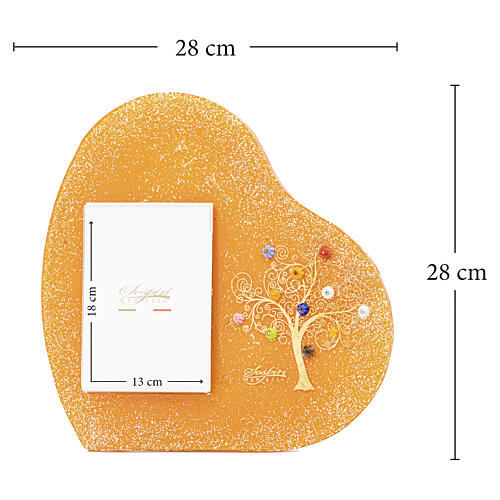 Murano murrine glass photo frame in orange with Tree of Life and 24k gold leaf, 12x12 in for 5x7-inch photos 3