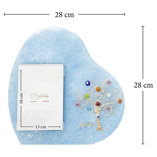 Murano glass murrine photo frame in sky blue with Tree of Life in pure gold, 12x12 in for 5x7-inch photo 3