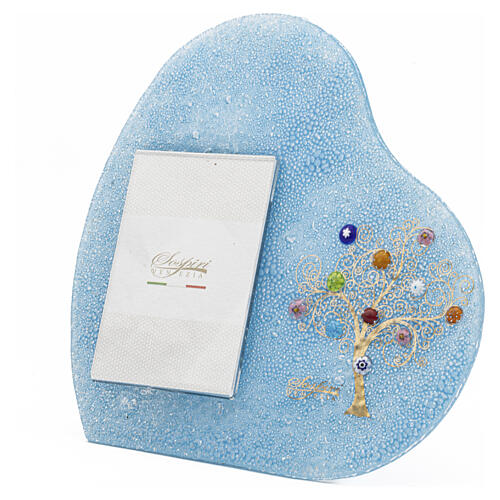 Murano Glass Murrine Photo Frame, Sky Blue with Tree of Life in 24K Gold Leaf, 28x28 cm for 13x18 cm Photo 5