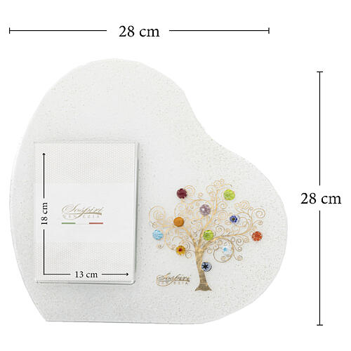 White Murano glass murrine photo frame with gold Tree of Life, 28x28 cm for 13x18 cm photo 3