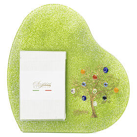 Red glass photo frame with Tree of Life in 24k gold leaf and Murano glass murrine, 11x11 in for 5x7-inch photo