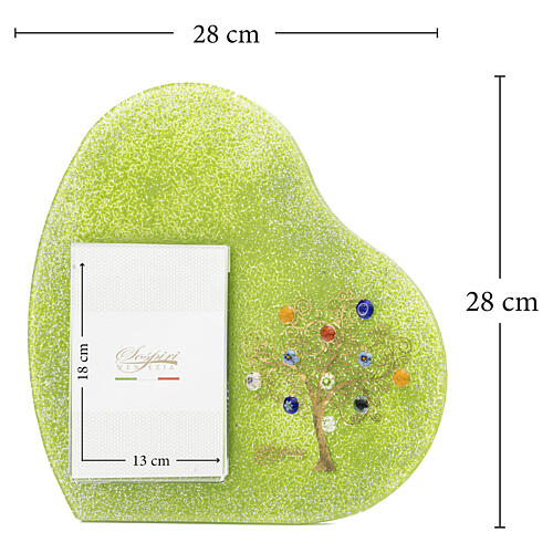 Porte‑photo en verre vert Arbre de Vie en or fin et murrines en verre de Murano 30x30 cm pour photo 13x18 cm 3