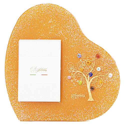 Portarretrato Árbol de la Vida murrinas vidrio Murano color naranja 40x40 cm para foto 25x20 cm 1