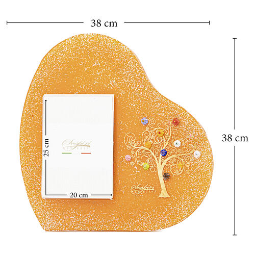 Portarretrato Árbol de la Vida murrinas vidrio Murano color naranja 40x40 cm para foto 25x20 cm 3