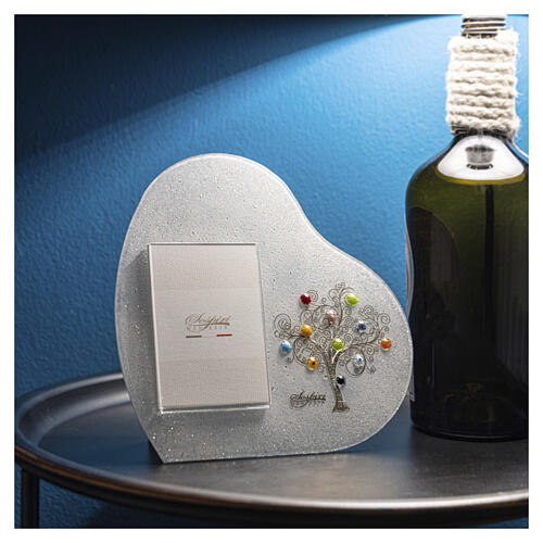 Cadre photo blanc Arbre de Vie en verre doré avec murrines de Murano 40x40 cm ouverture photo 25x20 cm 2