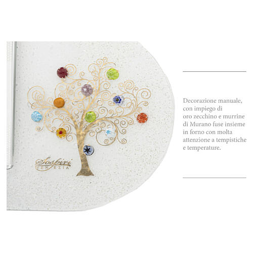 Cadre photo blanc Arbre de Vie en verre doré avec murrines de Murano 40x40 cm ouverture photo 25x20 cm 4