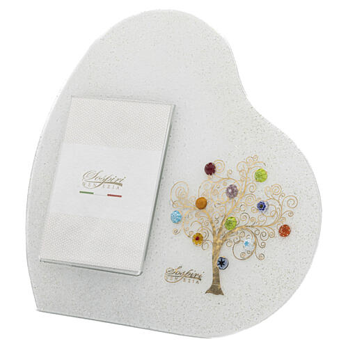 Cadre photo blanc Arbre de Vie en verre doré avec murrines de Murano 40x40 cm ouverture photo 25x20 cm 5