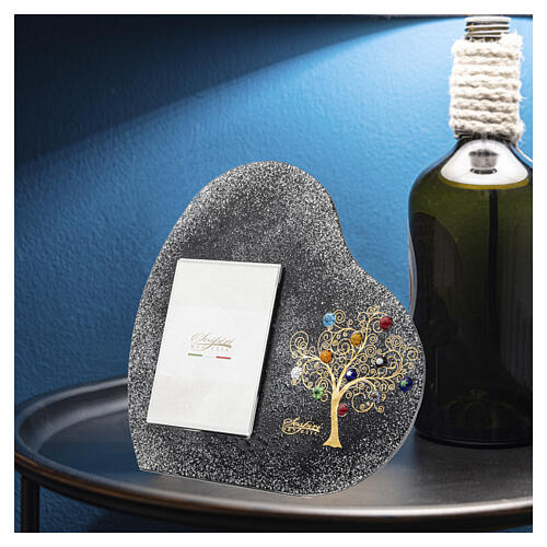 Marco portafotos vidrio negro con Árbol de la Vida dorado y murrinas de Murano 38x38 cm para foto 25x20 cm 2