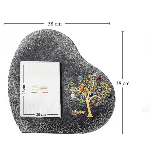 Marco portafotos vidrio negro con Árbol de la Vida dorado y murrinas de Murano 38x38 cm para foto 25x20 cm 3