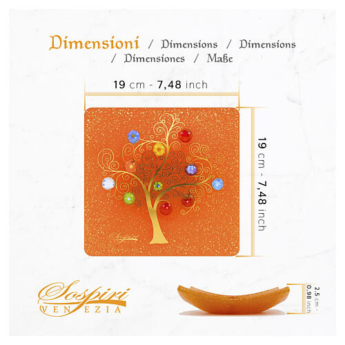 Ablageschale aus Murano-Glas mit Murrinen – Lebensbaum, orange, 20 x 20 cm 3