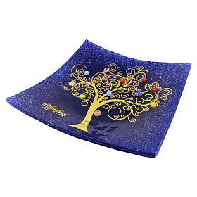 Ablageschale aus Murano-Glas – Lebensbaum, blau, 20 x 20 cm