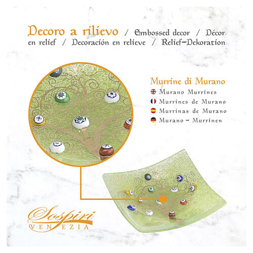 Vaciabolsillos verde con murrinas venecianas vidrio de Murano 20 x 20 cm 4