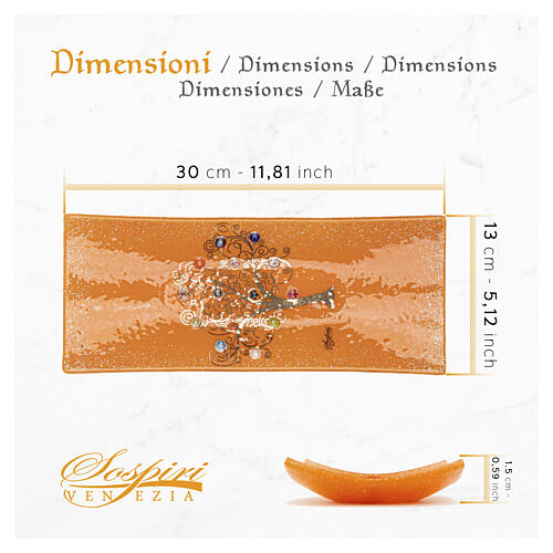 Vide-poche murrines en verre de Murano orange Arbre de Vie 5x15x30 cm 4