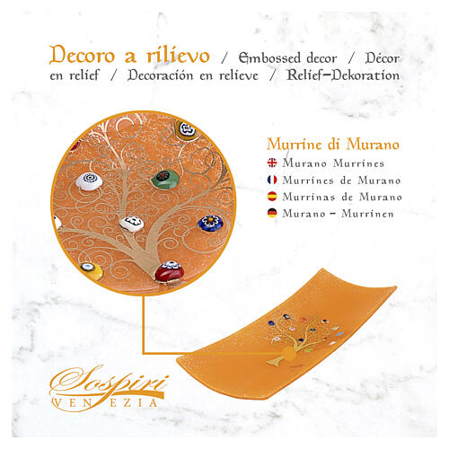 Prato porta-objetos com murrinas em vidro de Murano laranja Árvore da Vida 5x15x30 cm 5