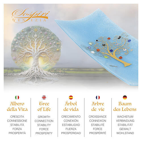 Vaciabolsillos murrinas de vidrio de Murano azul  Árbol de la Vida 5x15x30 cm 2