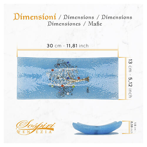 Svuotatasche murrine in vetro di Murano azzurro Albero della Vita 5x15x30cm 4