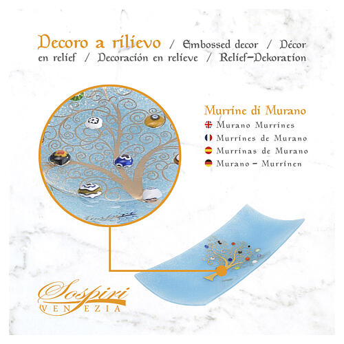 Svuotatasche murrine in vetro di Murano azzurro Albero della Vita 5x15x30cm 5