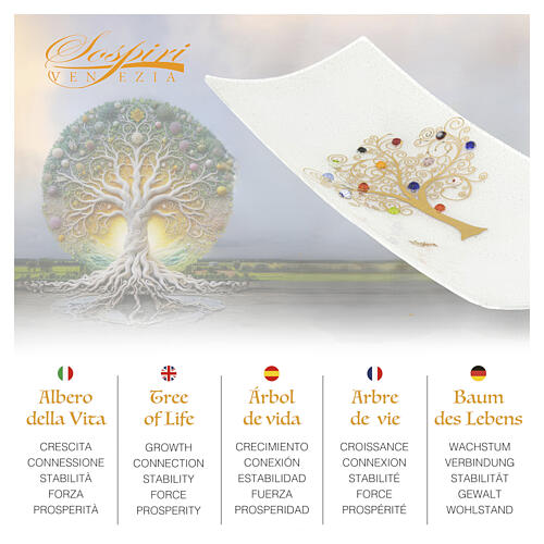 Svuotatasche bianco murrine vetro di Murano e Albero della Vita 5x15x30cm 2